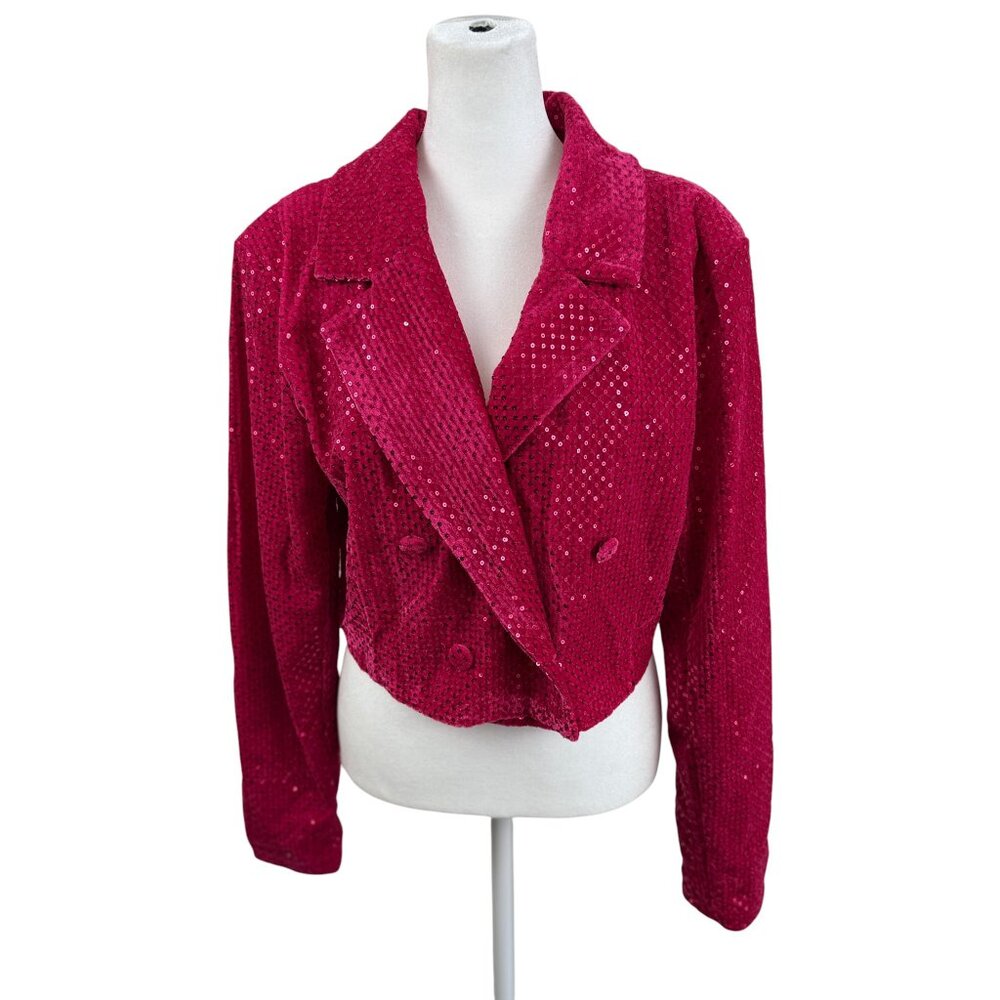 NWT Holiday Hot Pink Sequin Cropped Blazer